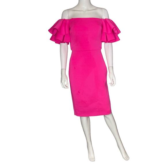 Eliza J Women's Ruffle-sleeve Sheath Knee Length Dress Hot Pink Sz 4 NWT - Picture 2 of 6